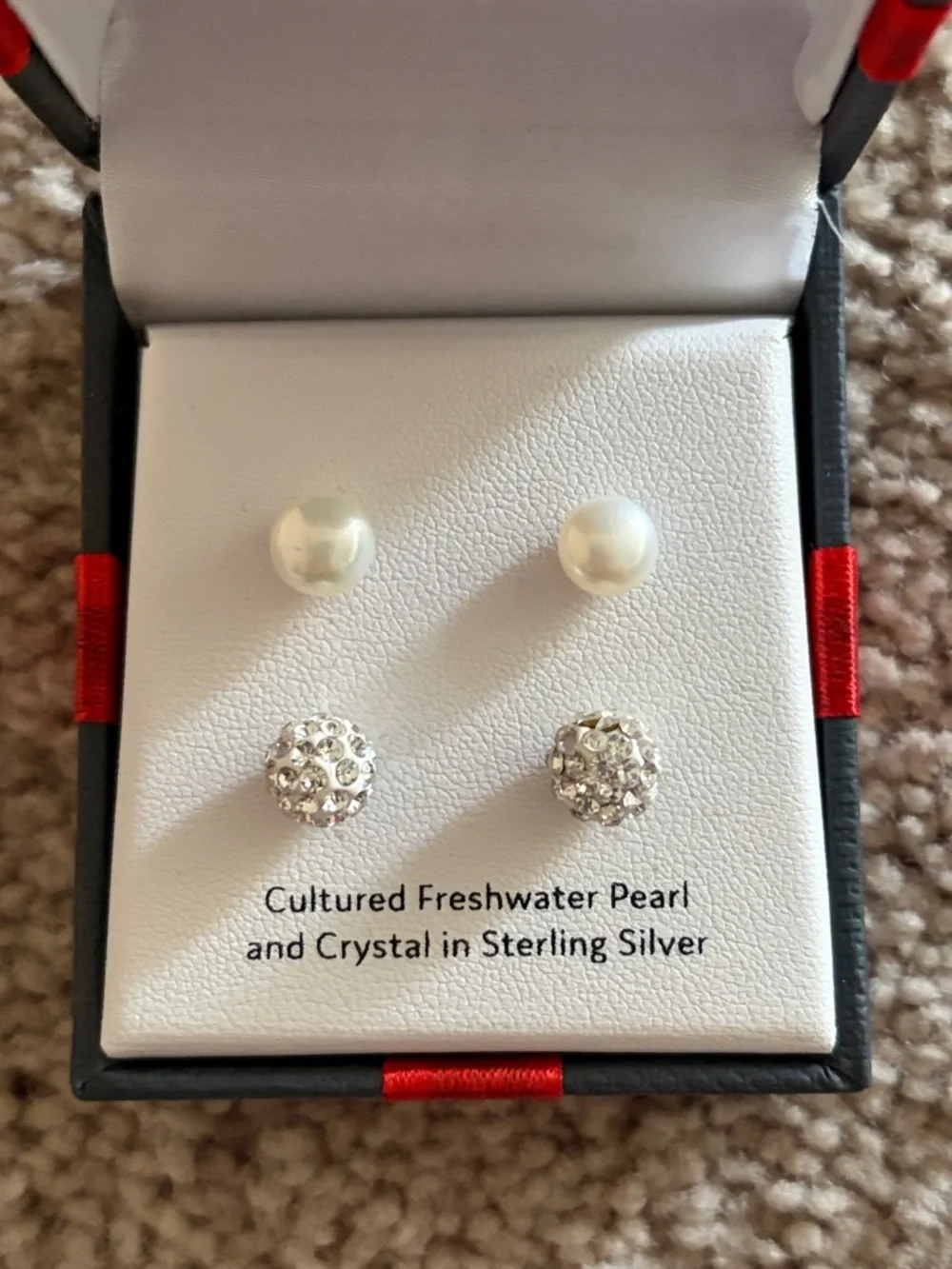 Cultured Freshwater Pearl and Crystal Sterling Silver Earring Set - White - Picture 4 of 5